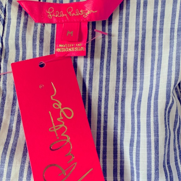 Lily Pulitzer Blue Stipe Ellis Peplum Ruffle Sleeveless Top - Picture 9 of 10